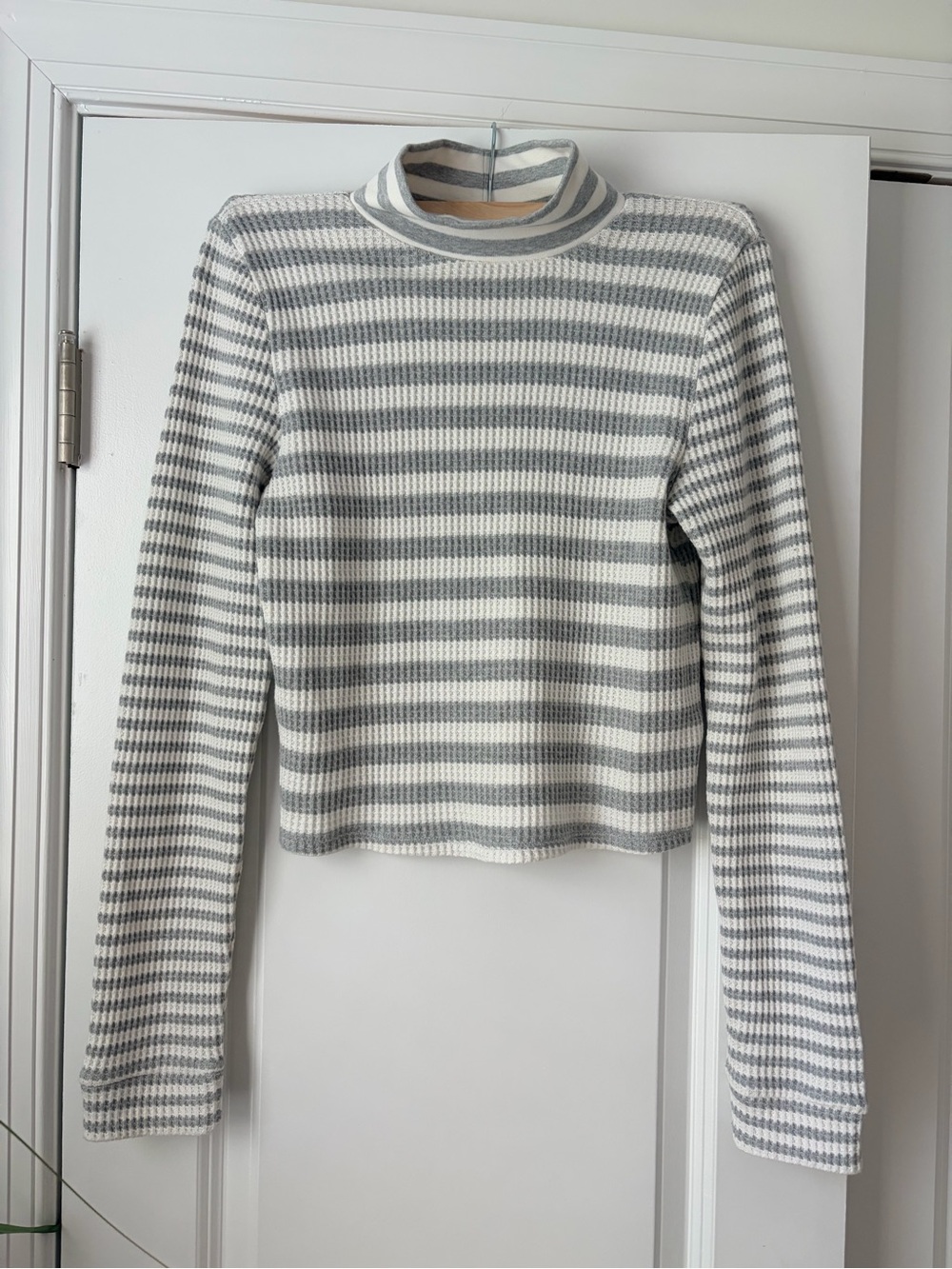 aerie Gray and White Striped Cropped Turtleneck Sweater